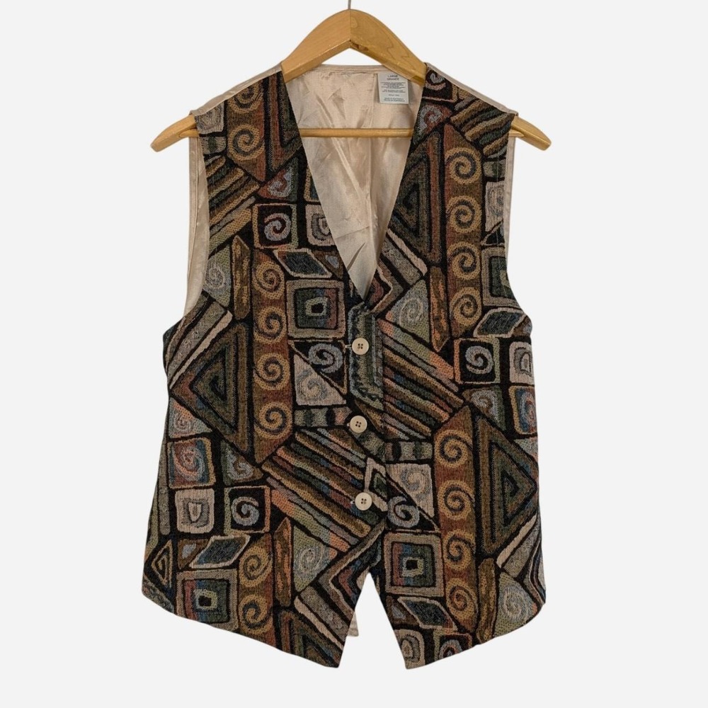 Large Grande Geometric Patchwork Vest Brown Multi Large